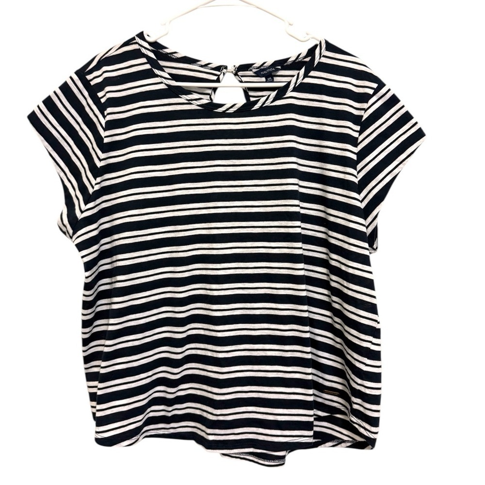 2/$15 Nautica -  & White Striped Short Sleeve Tee – Women’s XXL Classic Fit